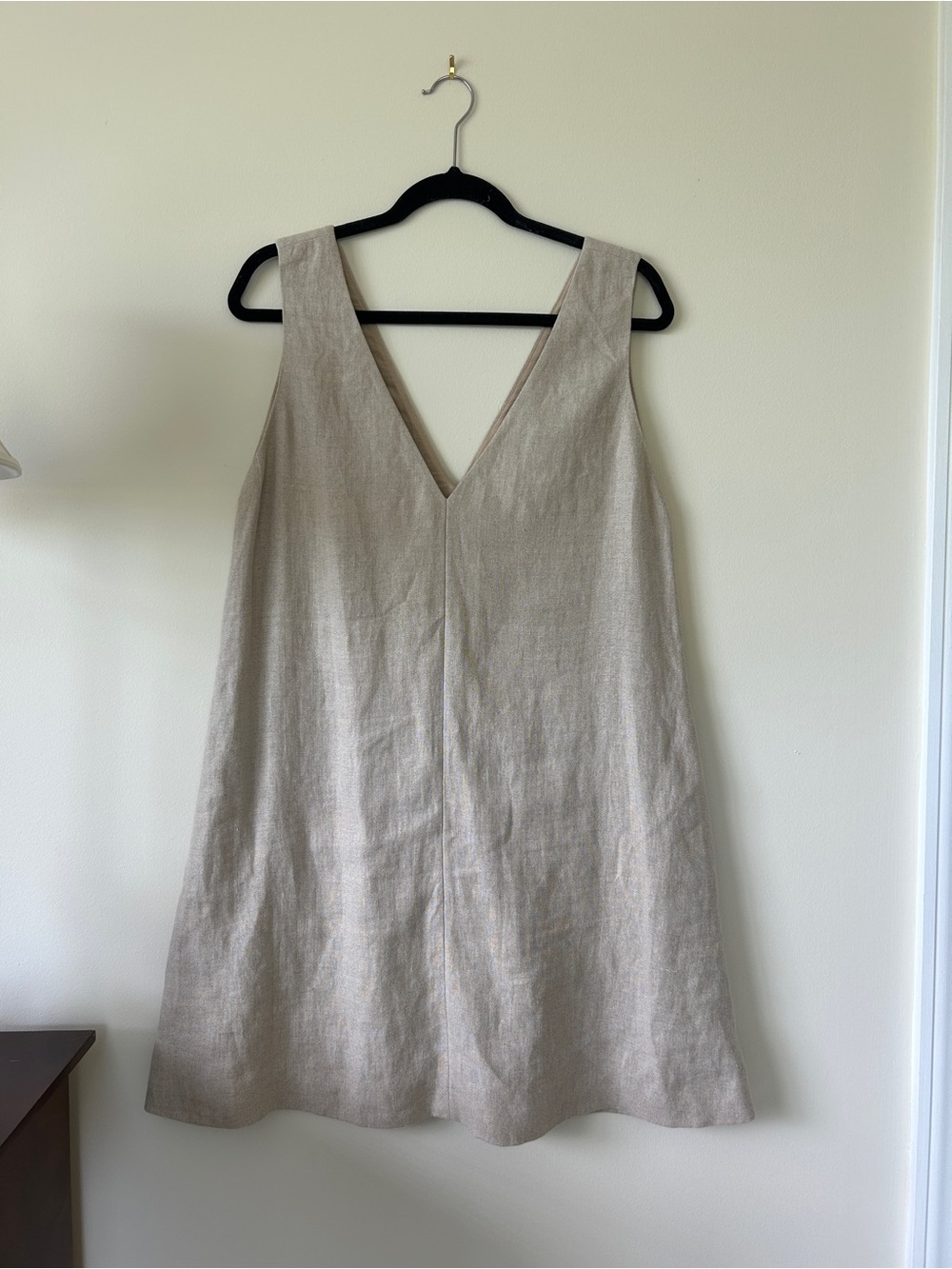 Theory Linen Sleeveless V-Neck Mini Dress in Light Taupe